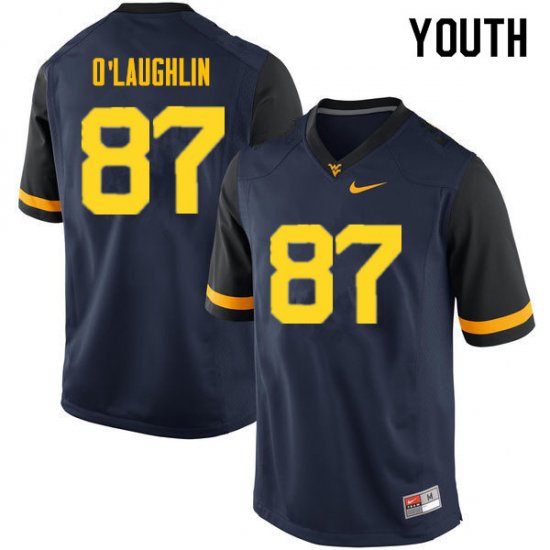 Youth West Virginia Mountaineers NCAA #87 Mike O'Laughlin Navy Authentic Nike Stitched College Football Jersey EF15M60DA